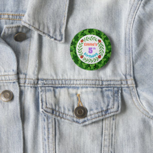 Cute Custom Ladybug & Leaf 5th Birthday Button