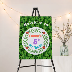 Cute Custom Ladybug & Leaf 5th Birthday Welcome Foam Board