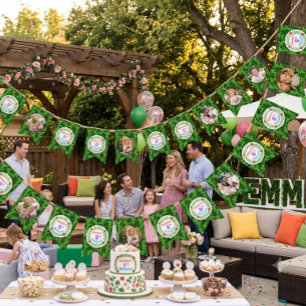 Cute Custom Ladybug & Leaf Photo Birthday Bunting Flags