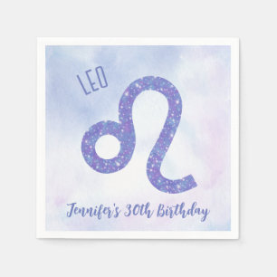 Cute Custom Leo Astrology Purple Birthday Party Napkins