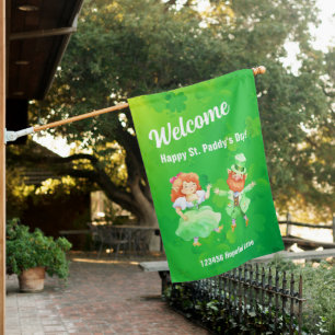 Cute Custom Leprechauns St. Patrick's Day House Flag