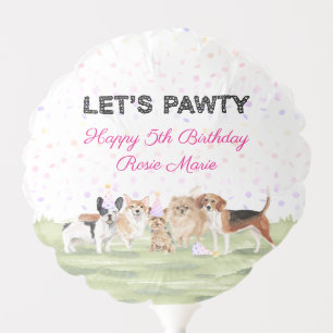 Cute Custom Let's Pawty Pink Dog Birthday Party Balloon