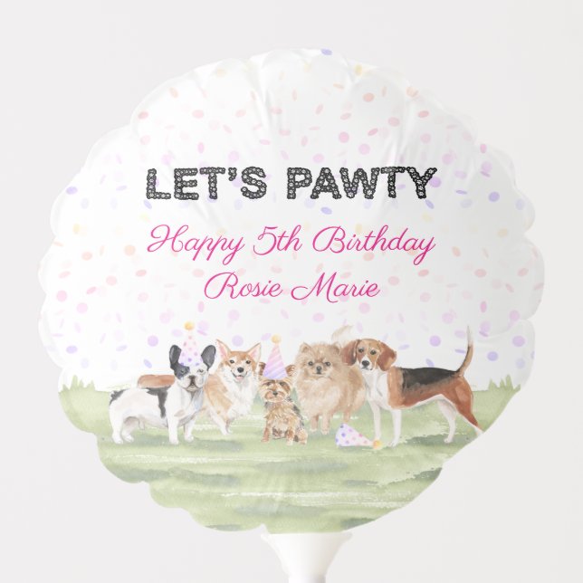 Cute Custom Let's Pawty Pink Dog Birthday Party Balloon (Front)