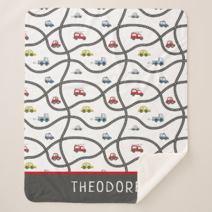 Cute Custom Little Boy Name Kids Car  Sherpa Blanket