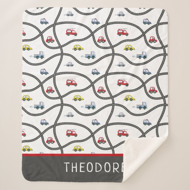 Cute Custom Little Boy Name Kids Car  Sherpa Blanket (Front)
