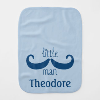 Cute Custom Little Man Mustache Personalized Blue Burp Cloth