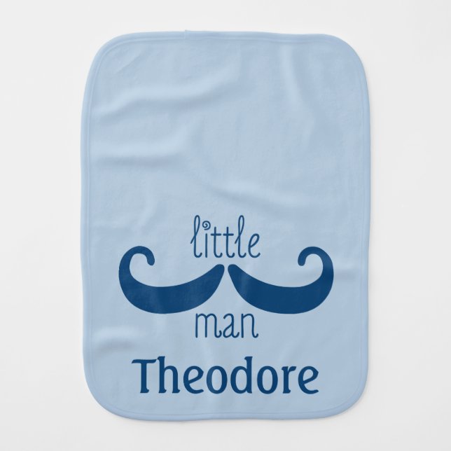 Cute Custom Little Man Mustache Personalized Blue Burp Cloth (Front)