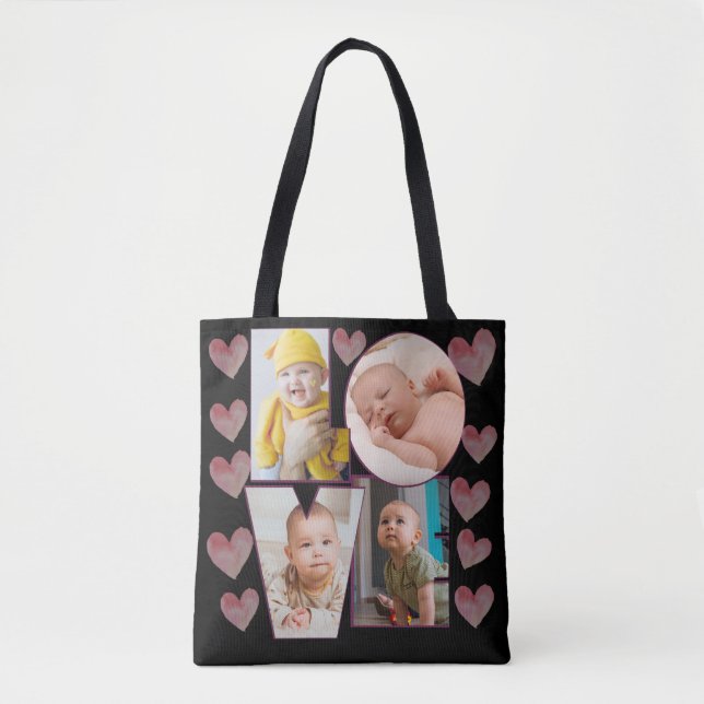 Cute custom love template photo pink hearts tote bag (Front)