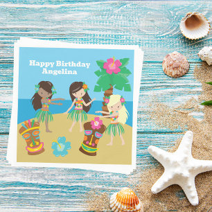 Cute Custom Luau Beach Birthday Party Hula Girls Napkins