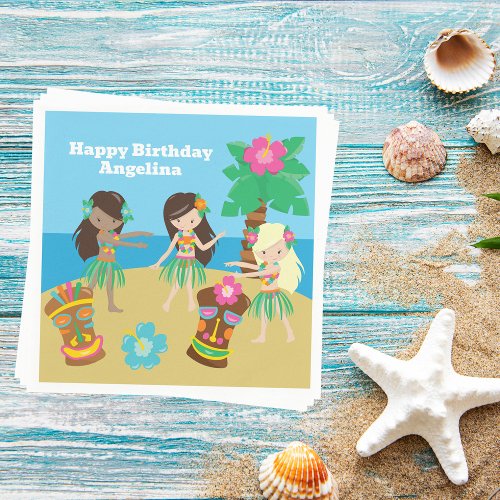 Cute Custom Luau Beach Birthday Party Hula Girls Napkins