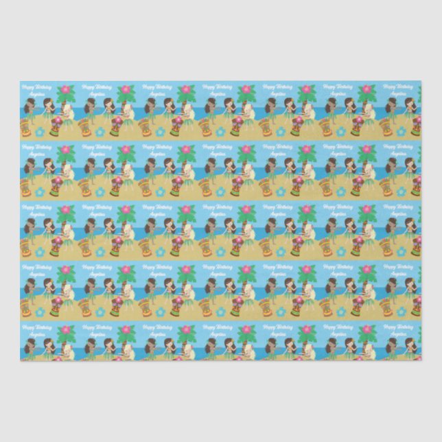 Cute Custom Luau Beach Birthday Party Hula Girls Tissue Paper (Front)
