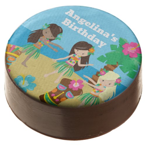 Cute Custom Luau Beach Hula Girls Birthday Party Chocolate Covered Oreo