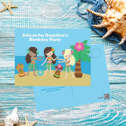 Cute Custom Luau Beach Hula Girls Birthday Party Postcard