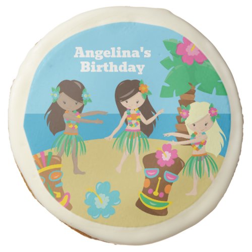 Cute Custom Luau Beach Hula Girls Birthday Party Sugar Cookie