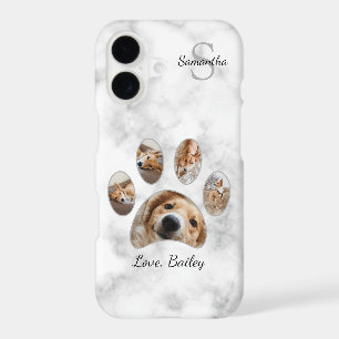 Cute Custom Marble Monogram Name Pet Photo Collage iPhone 17 Case