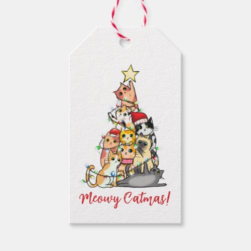 Cute Custom Meowy Catmas Cats Christmas Tree Gift Tags