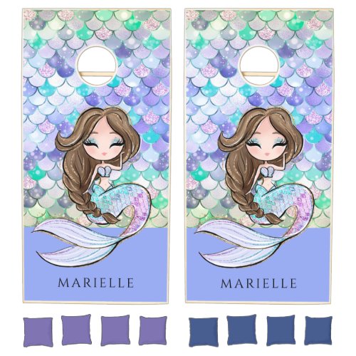 Cute Custom Mermaid And Scales Cornhole Set