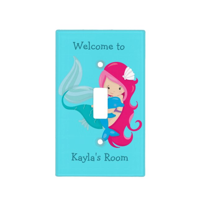 Cute Custom Mermaid Girl Ocean Light Switch Cover (Front)