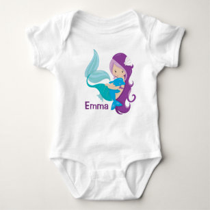 Cute Custom Mermaid Purple Monogram Baby Bodysuit