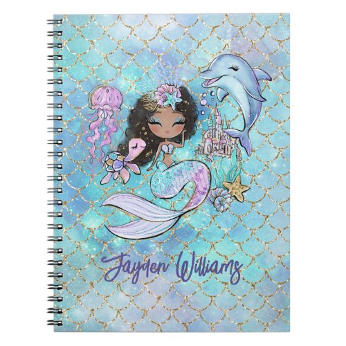 Cute Custom Mermaid School Supplies Girl Name Notebook