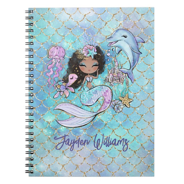 Cute Custom Mermaid School Supplies Girl Name Notebook (Front)