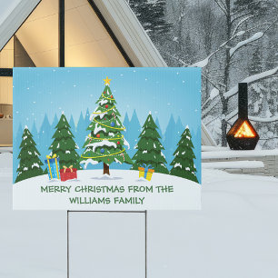 Cute Custom Merry Christmas Blue Holiday Yard Sign