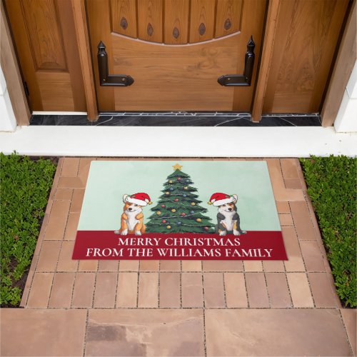 Cute Custom Merry Christmas Corgi Dogs Doormat