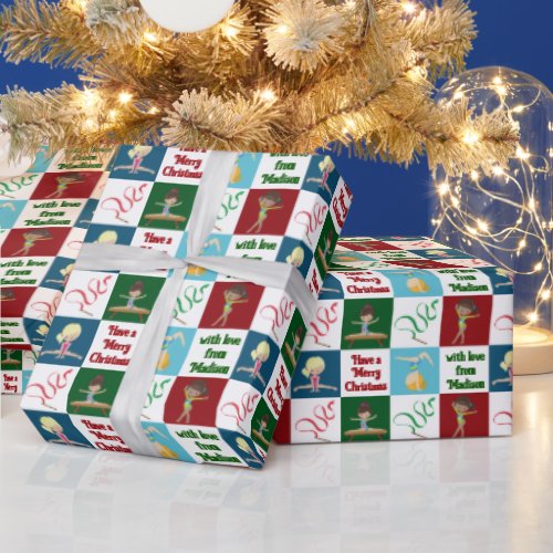 Cute Custom Merry Christmas Gymnastics Girls Wrapping Paper