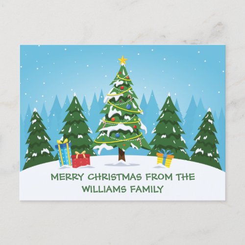 Cute Custom Merry Christmas Tree Blue Holiday Postcard