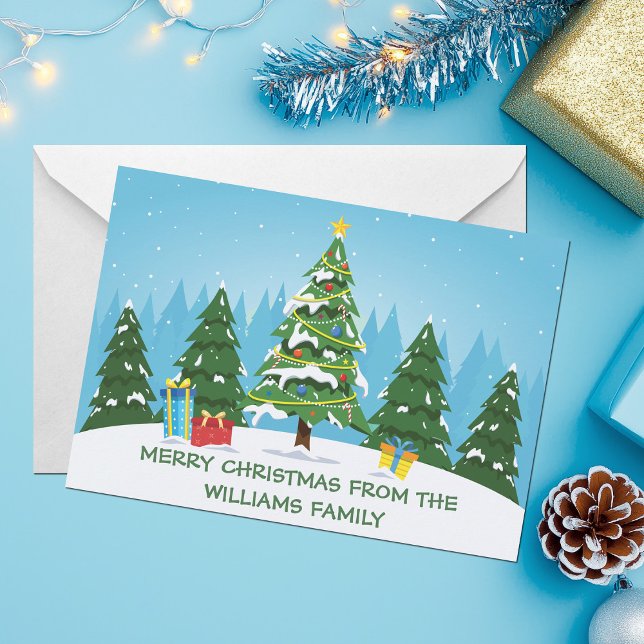Cute Custom Merry Christmas Trees Blue Holiday Card (Creator Uploaded)