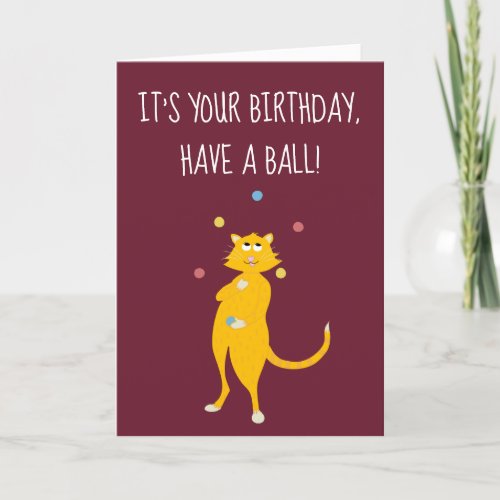 Cute Custom Message Cat Juggling Balls Card