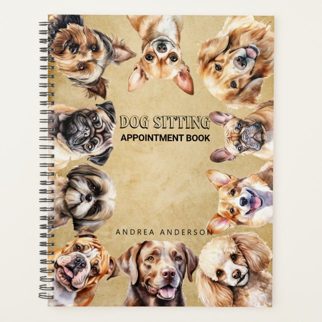 Cute Custom Modern Dog Sitting Appointment Book Planner (Front)