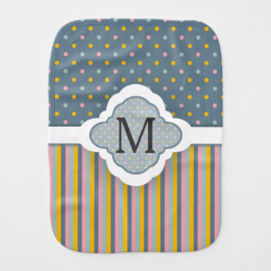 Cute Custom Monogram Polka Dot Stripes Pattern Baby Burp Cloth