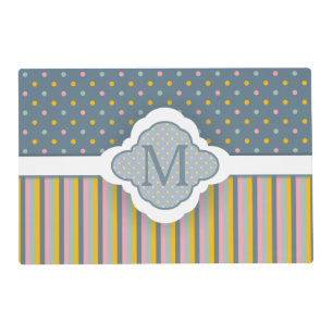 Cute Custom Monogram Polka Dot Stripes Pattern Placemat