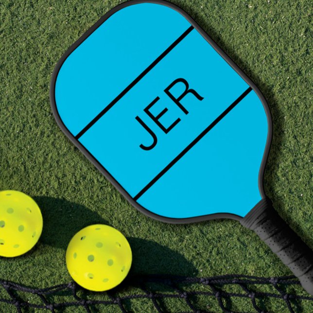 Cute Custom Monogrammed Initial Cool Blue Sports Pickleball Paddle (Creator Uploaded)