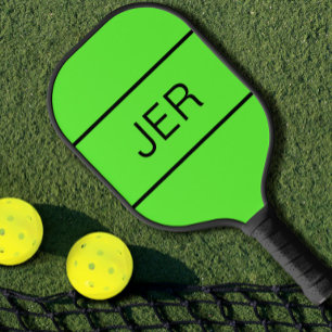 Cute Custom Monogrammed Initial Green Black Sports Pickleball Paddle