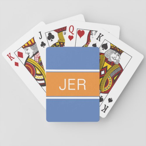 Cute Custom Monogrammed Initials Blue Orange Playing Cards
