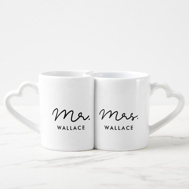 Cute custom Mr and Mrs Coffee Mug Set (Back Nesting)
