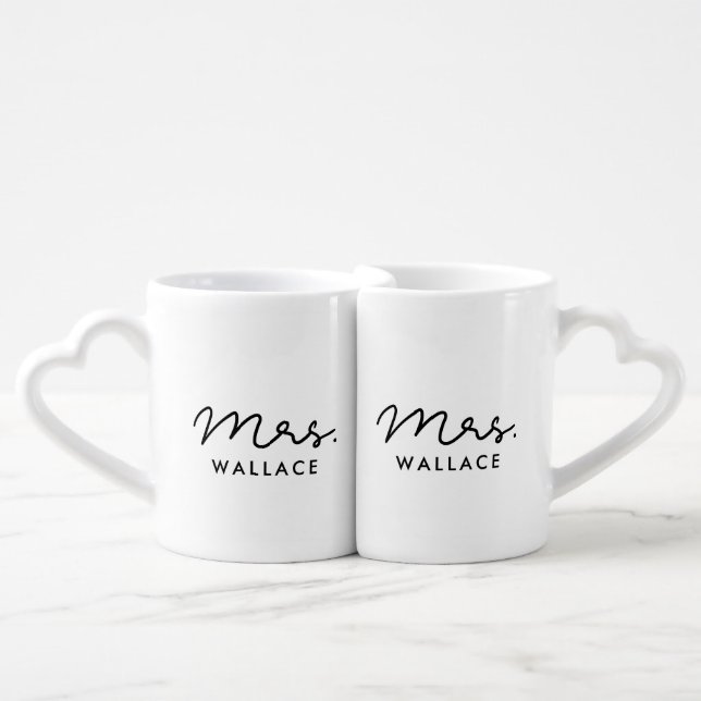 Cute custom Mrs and Mrs lesbian couple Coffee Mug Set (Front Nesting)