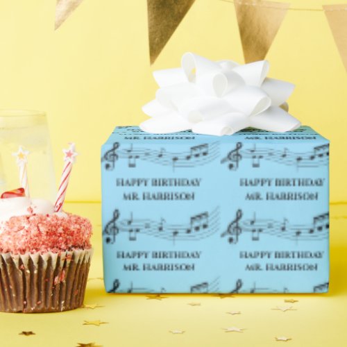 Cute Custom Music Teacher Musical Notes Birthday Wrapping Paper