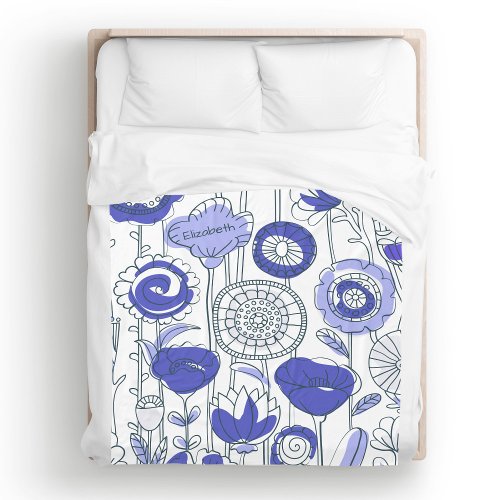 Cute Custom Name Abstract Floral Blue Purple Artsy Fleece Blanket