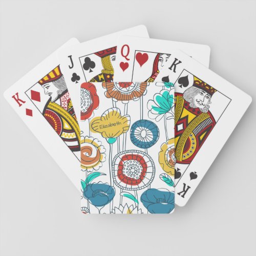 Cute Custom Name Abstract Modern Flowers Artsy Playing Cards