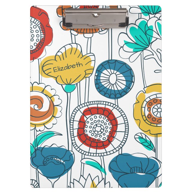 Cute Custom Name Abstract Modern Flowers Monogram  Clipboard (Front)