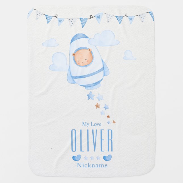 Cute Custom Name Bear Baby Blanket For Baby Shower (Front)