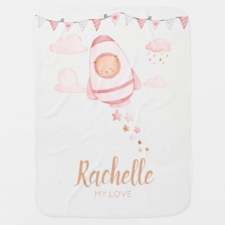 Cute Custom Name Bear Baby Girl Blanket