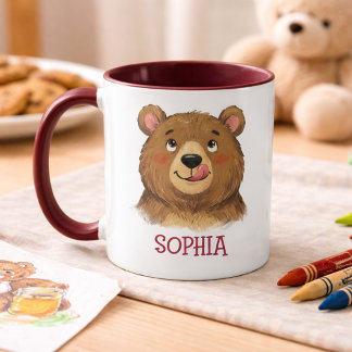 Cute Custom Name Bear Woodland Animal Kids Mug