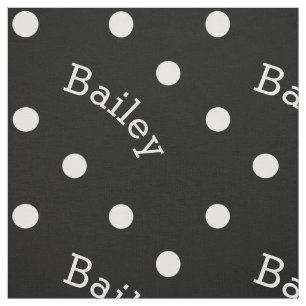 Cute Custom Name Black and White Polka Dot Fabric