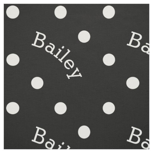 Cute Custom Name Black and White Polka Dot Fabric