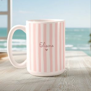 Cute Custom Name Blush Pink Stripes Girly Coffee Mug