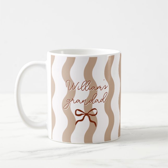 Cute Custom Name Bow Curvy Stripes Coffee Mug (Left)